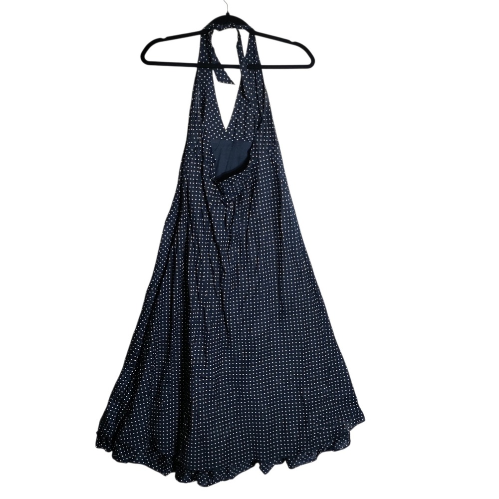 Gap Navy Blue Polka Dot Halter Midi Dress Ruffle Hem Cotton Size 4 - Picture 2 of 7